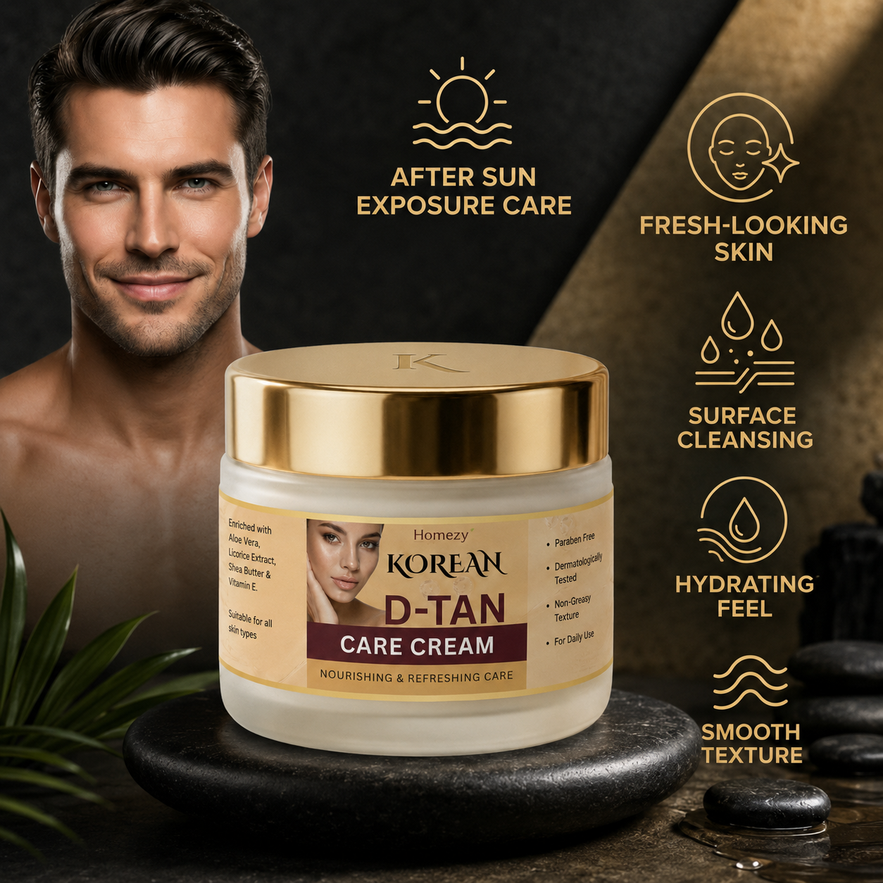 Homezy Korean D-Tan Care Cream – After Sun Exposure Skin Care | Face & Body Cream (100g)