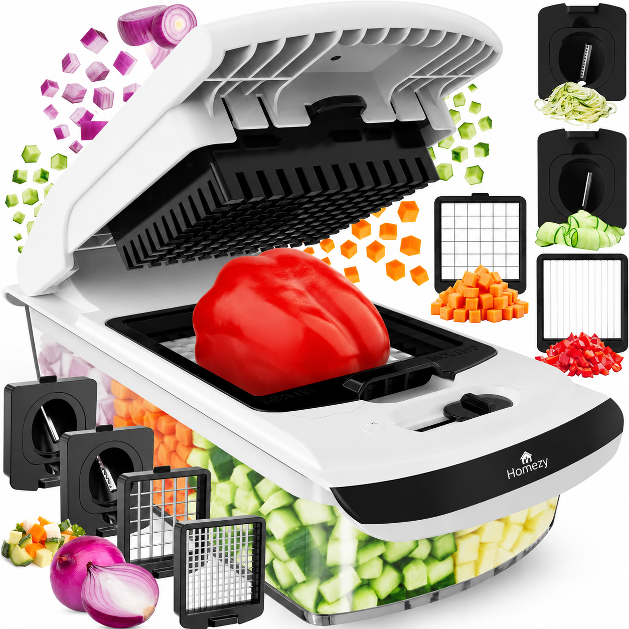 Homezy Pro Vegetable Chopper – Multi-Blade Kitchen Cutter for Fast Chopping, Dicing, Slicing & Meal Prep